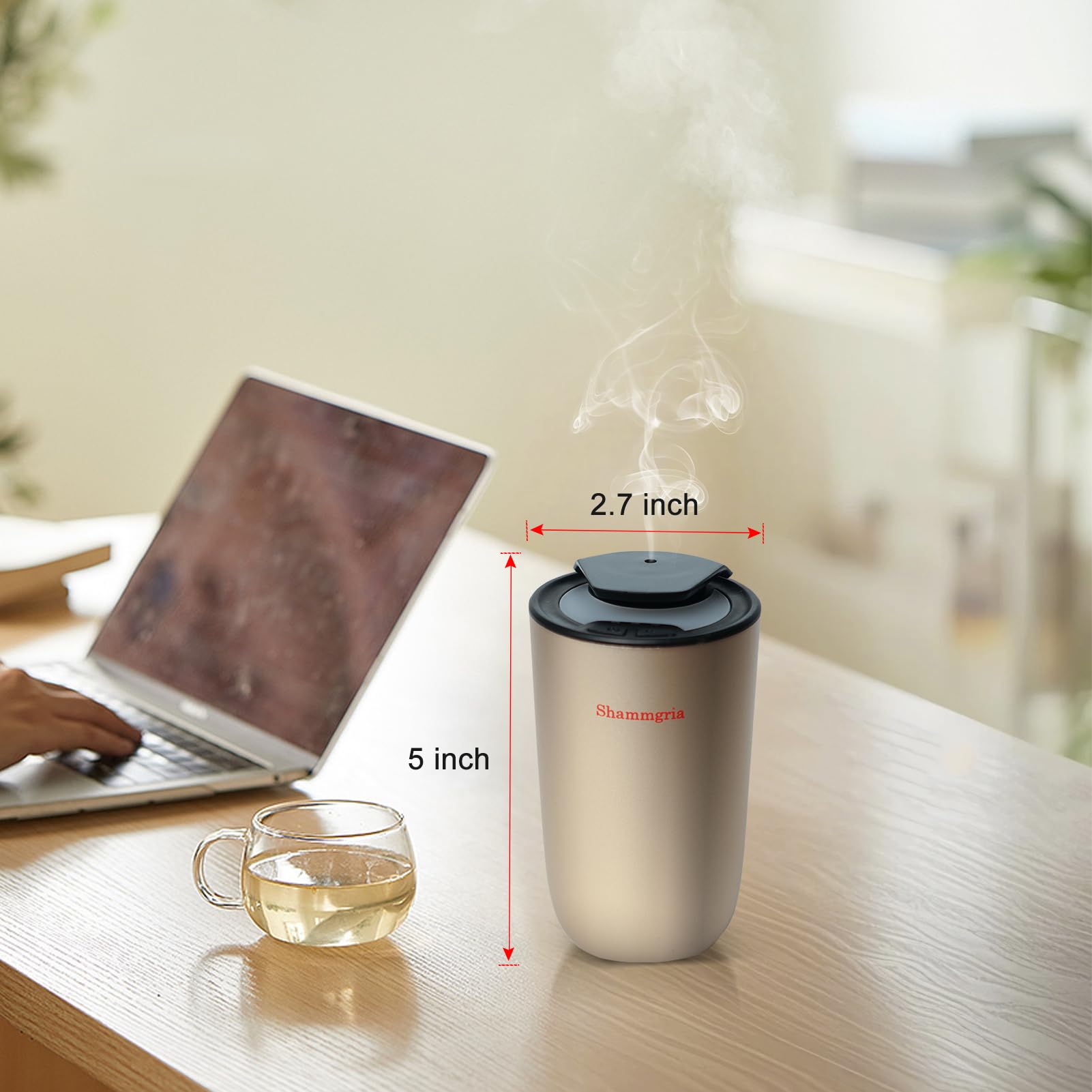 Shammgria portable USB-rechargeable diffuser for on-the-go aromatherapy.