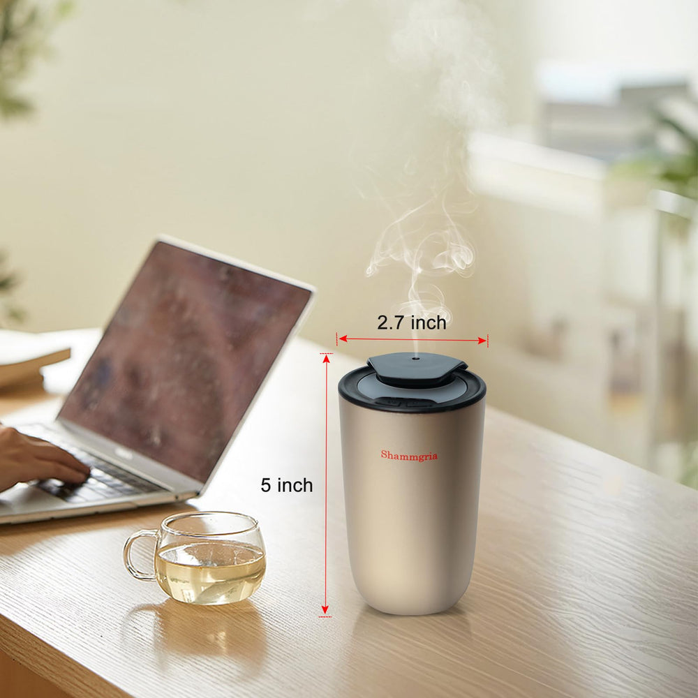 Shammgria portable USB-rechargeable diffuser for on-the-go aromatherapy.