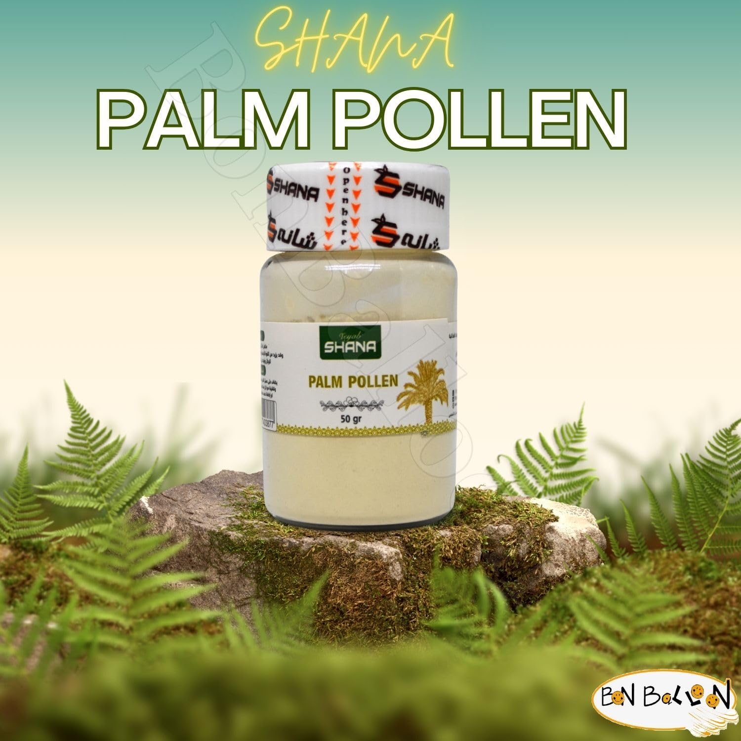 Front view of Shana Palm Pollen Powdered Natural Date packaging