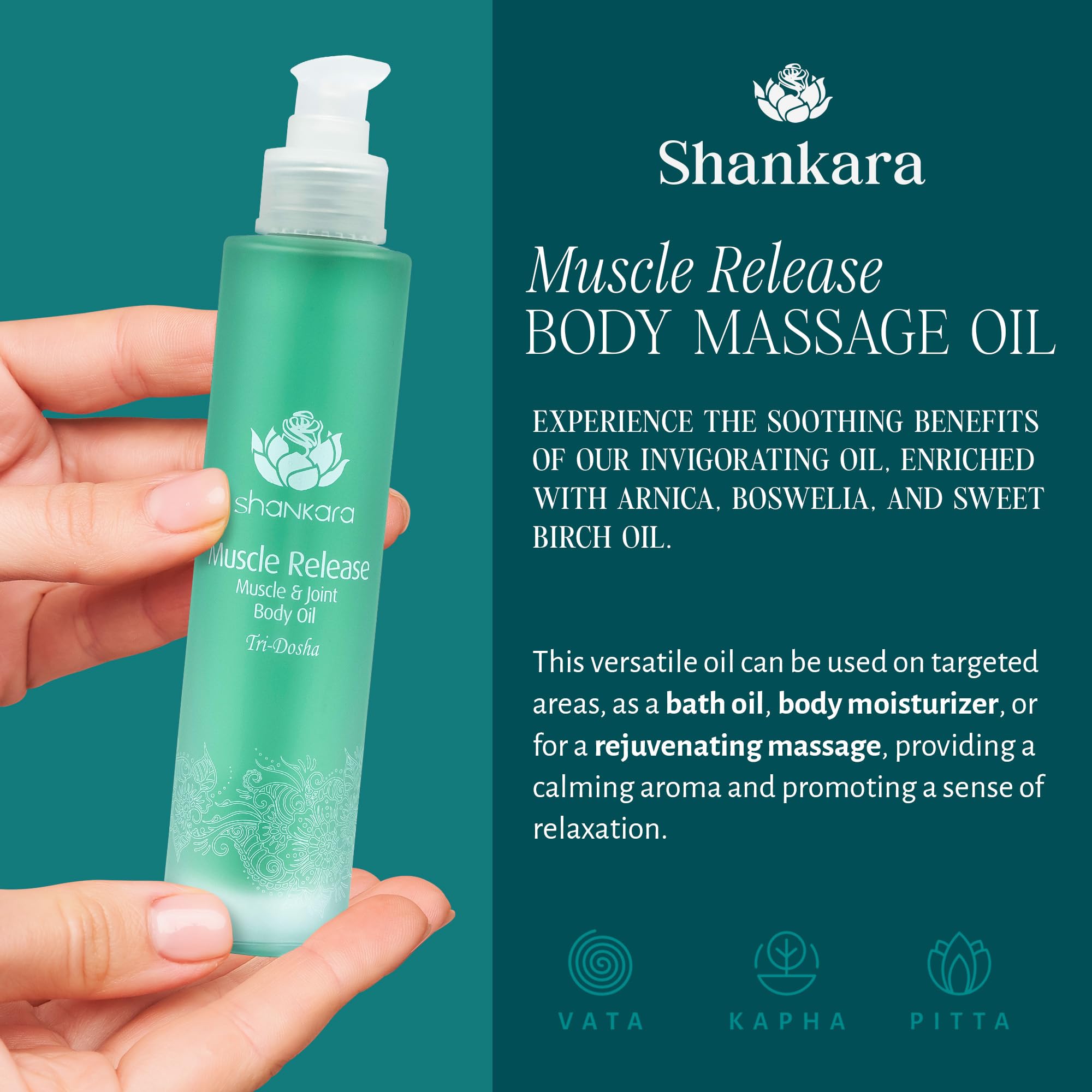 Close-up of Shankara massage oil for sore muscles