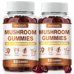 Front bottle of SHAPEINGIRL Mushroom Gummies - 10-in-1 Immune and Cognitive Boost