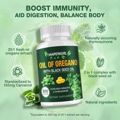Nutrition label of Shapeingirl oregano oil with black seed oil supplement