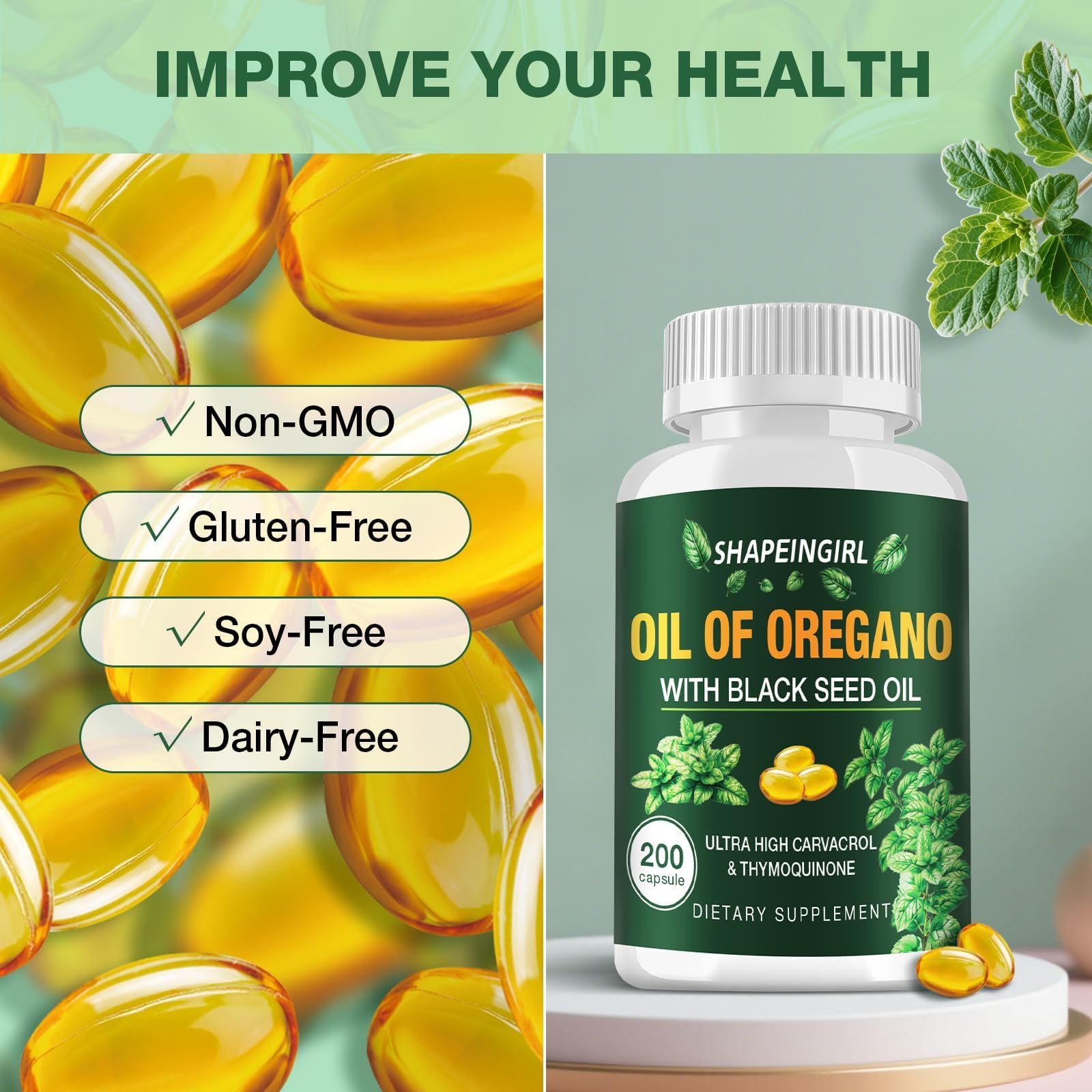 Serving size and dosage information for Shapeingirl oregano oil softgels