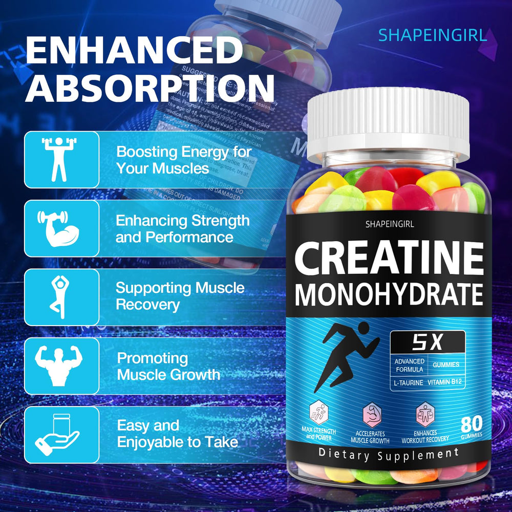 SHAPEINGIRL Creatine Gummies strawberry close-up highlights tasty flavor and quick use