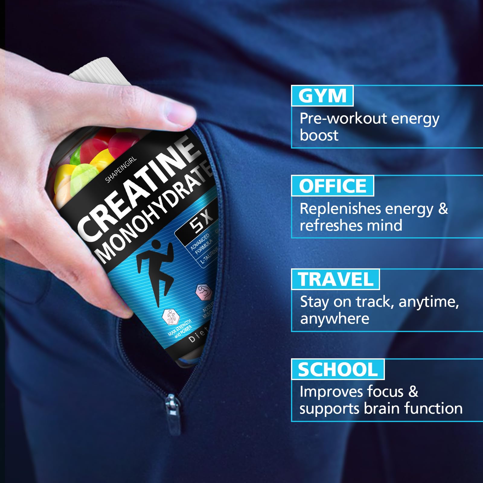 SHAPEINGIRL Creatine Gummies vegan and gluten-free label signals clean ingredients