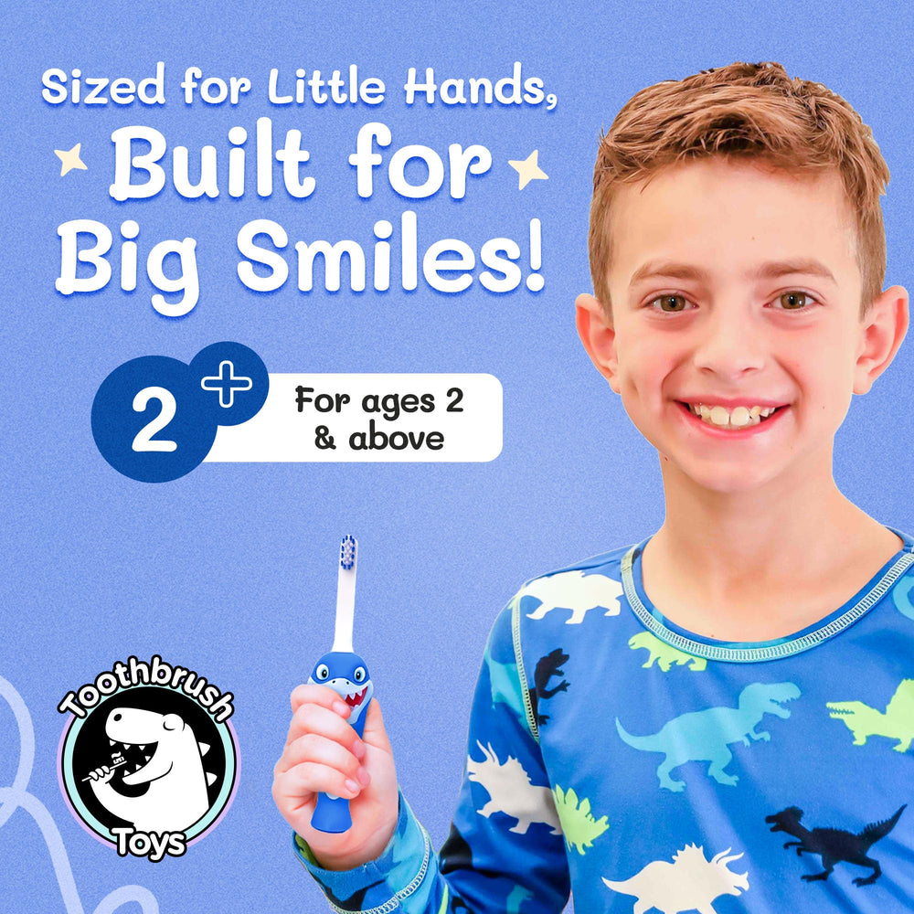 Close-up of extra-soft bristles on kids shark toothbrush