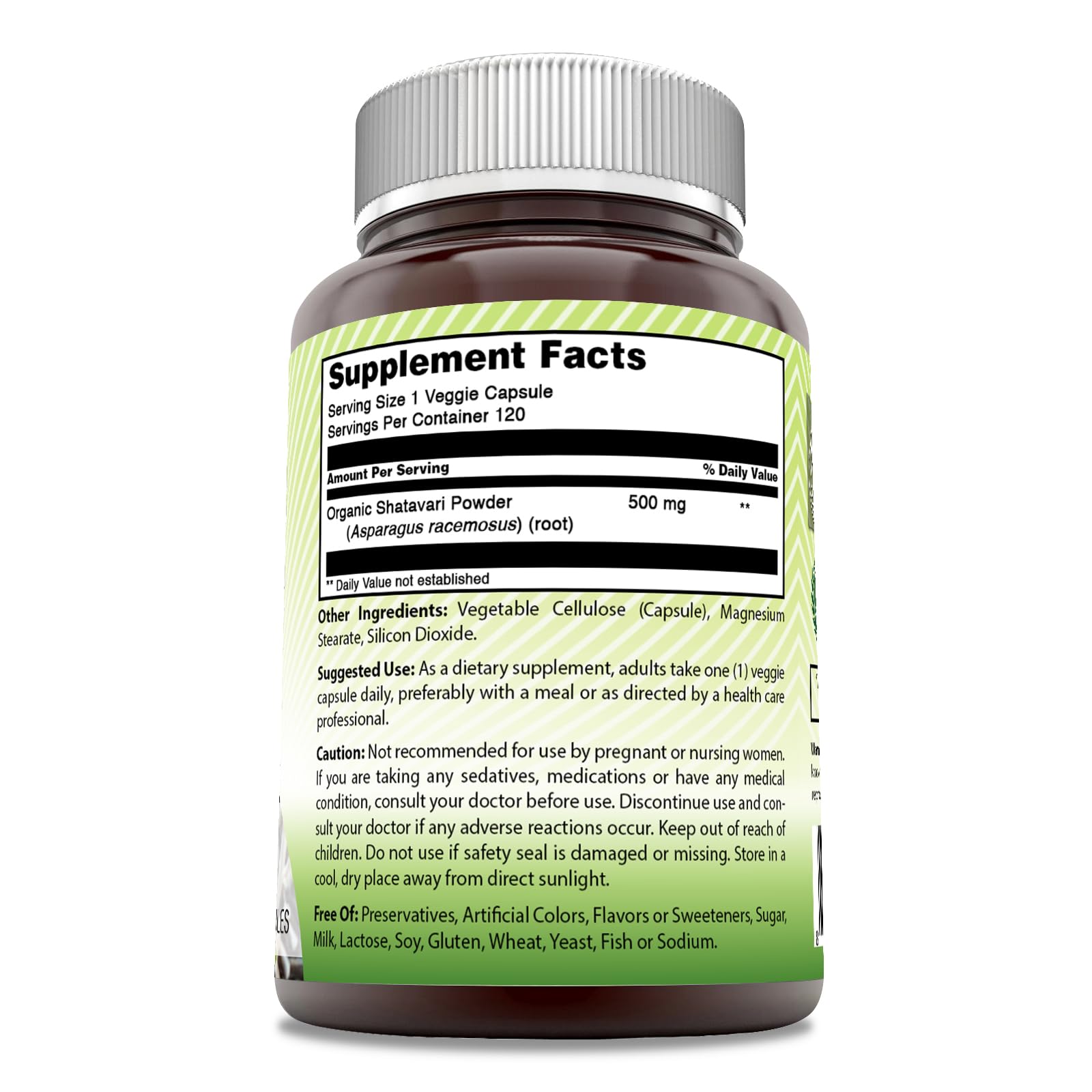 Shatavari supplement 500 mg per serving, 120 capsules