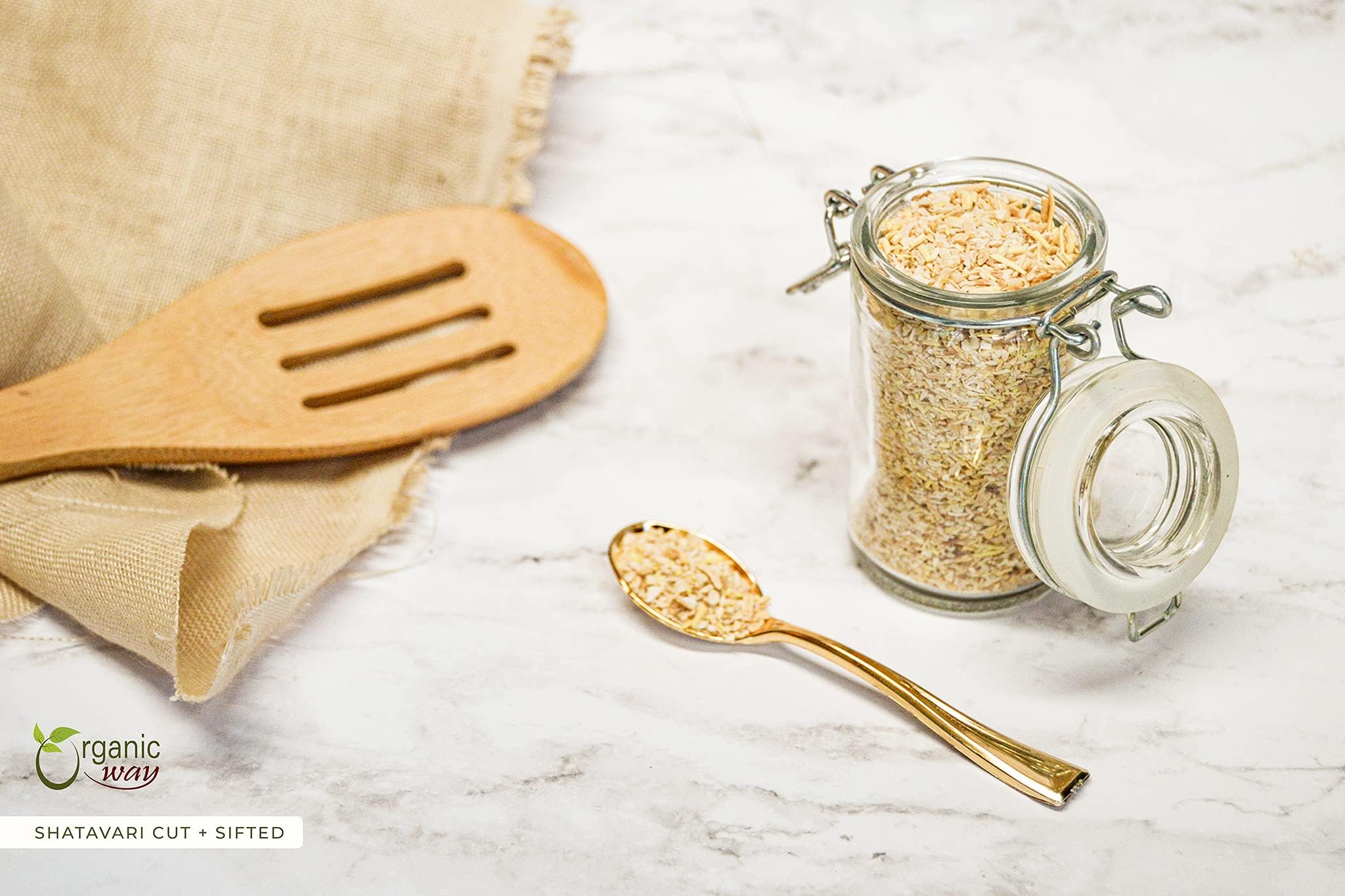 Organic Way Shatavari Cut & Sifted packaging label