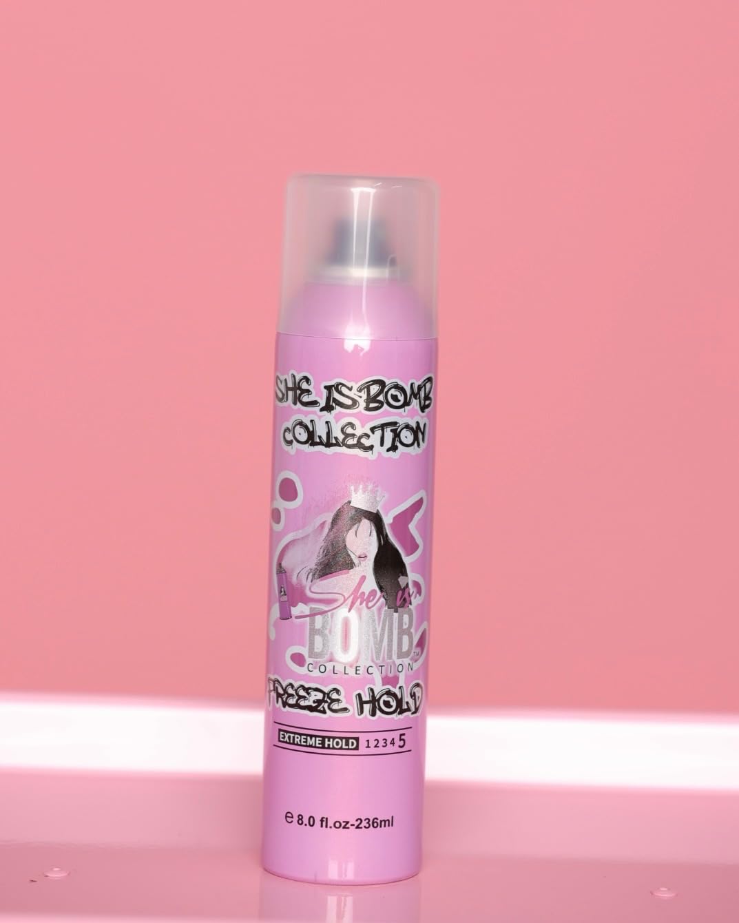 She Is Bomb Freeze Hair Spray bottle for wigs and styles with no residue.
