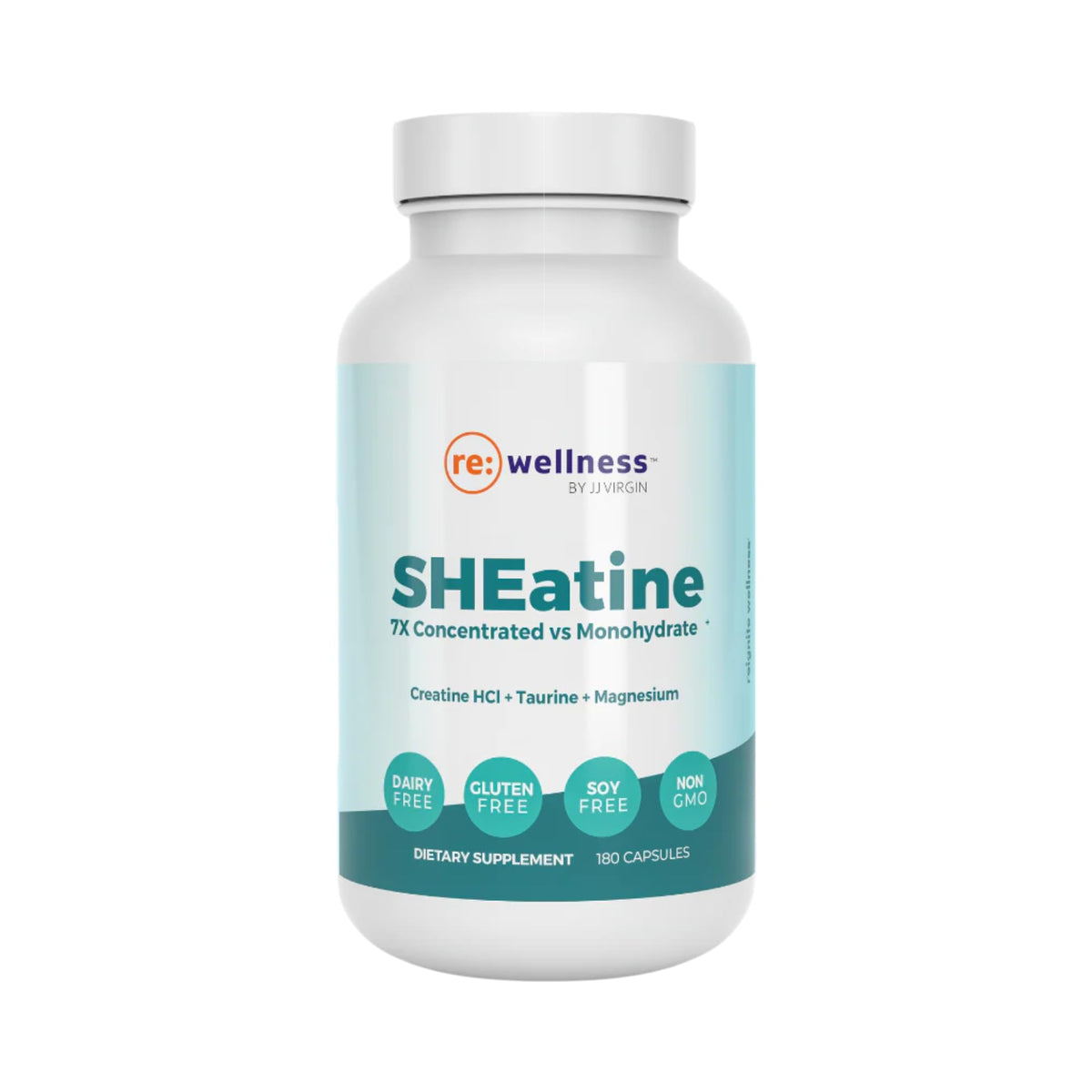 Front view of SHEatine bottle showing Creatine HCl, Taurine, and Magnesium Glycinate
