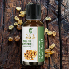 Sheer Essence benzoin essential oil amber glass bottle protecting potency and aroma
