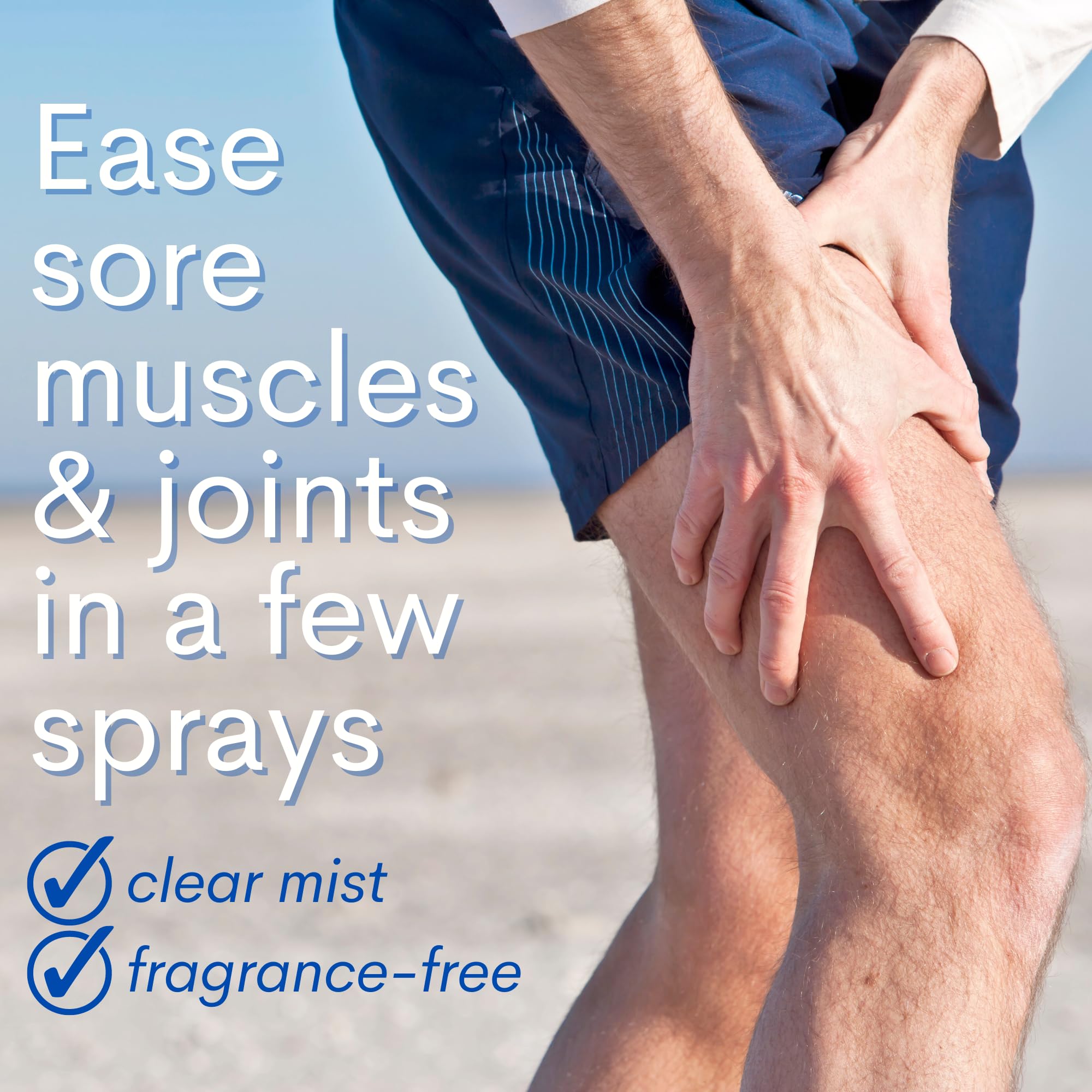 User applying magnesium spray to tense shoulder