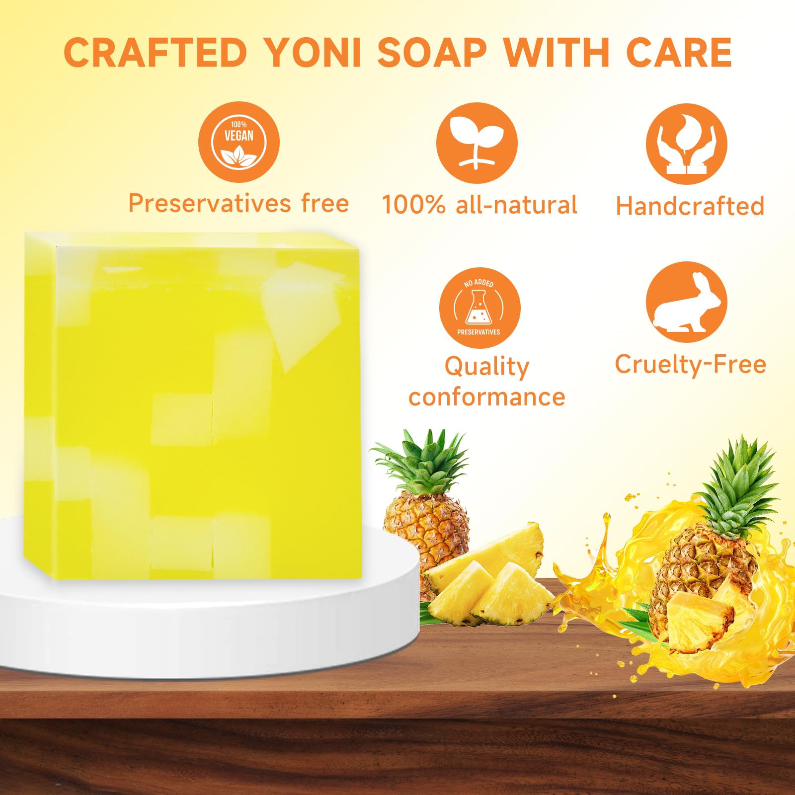 Shibarcle pineapple yoni bar natural ingredients promoted by coconut and pineapple.