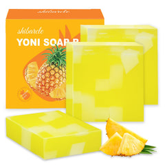 Shibarcle pineapple yoni bar pack with three handmade soaps for daily cleansing.