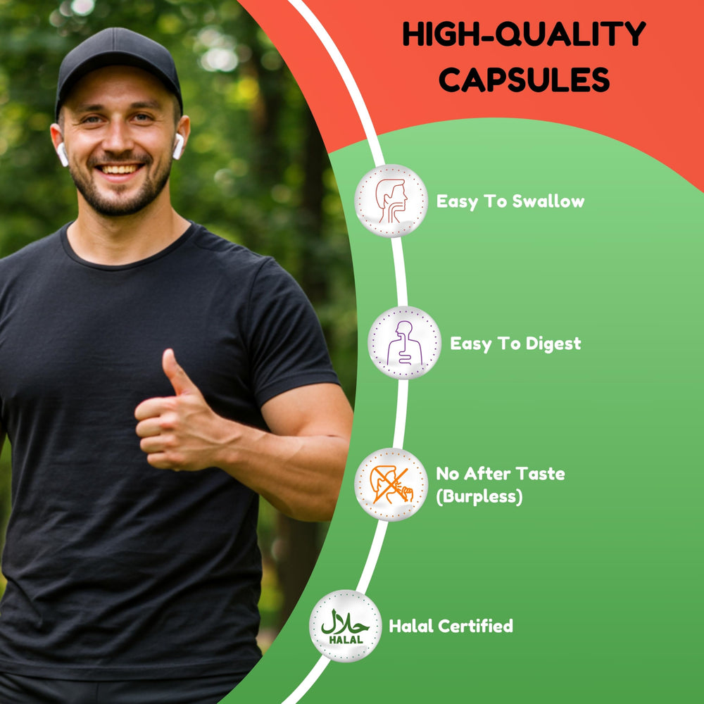 Capsules next to bottle with nutrition facts