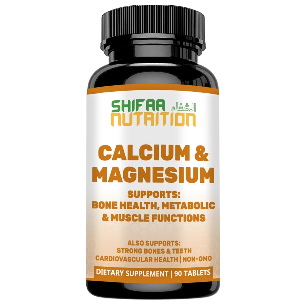 SHIFAA NUTRITION Halal Calcium Magnesium with Vitamin D3 bottle front label