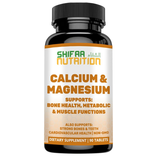 SHIFAA NUTRITION Halal Calcium Magnesium with Vitamin D3 bottle front label