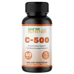 Bottle of SHIFAA NUTRITION Vitamin C-500 tablets with 60 servings