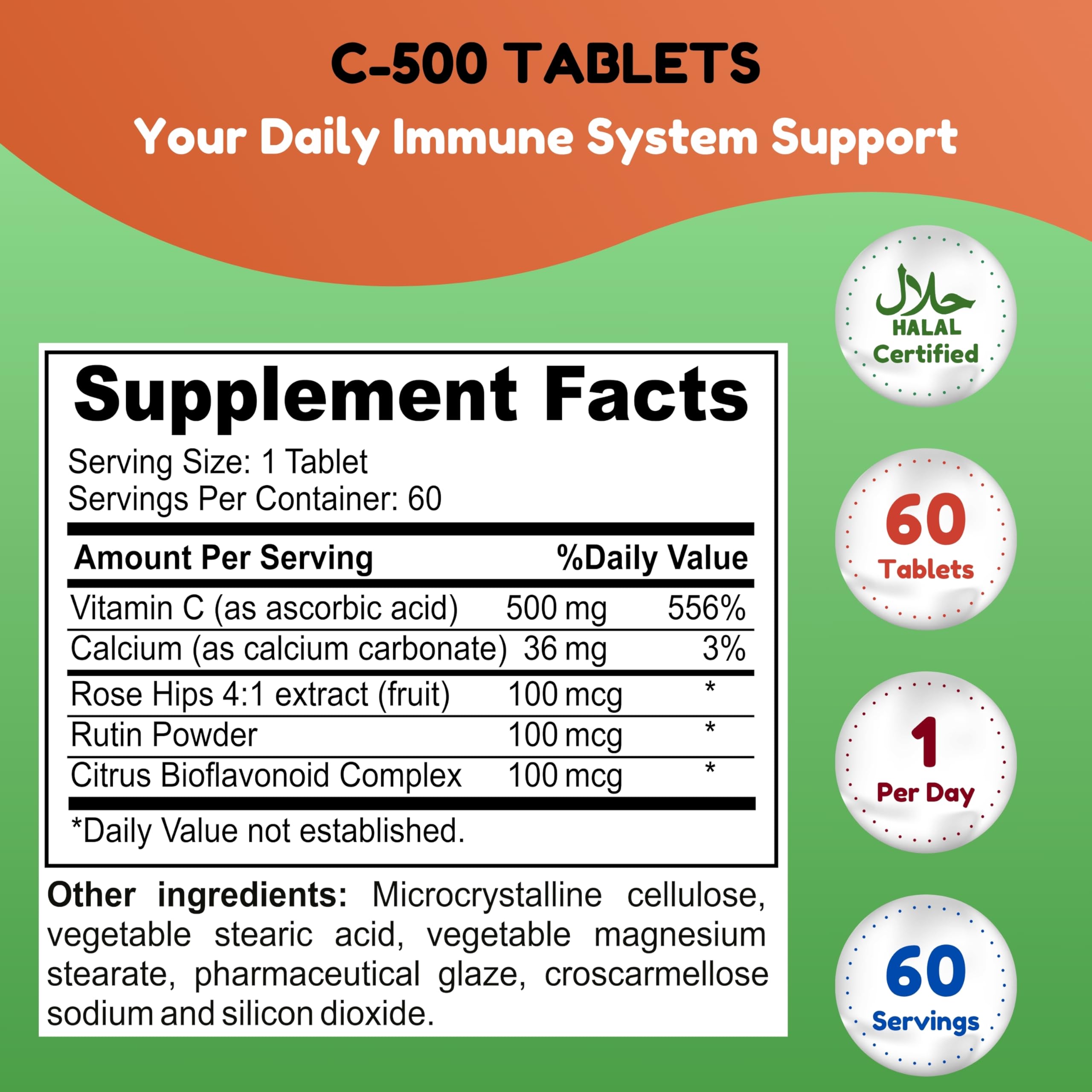 Close-up of Vitamin C-500 tablet