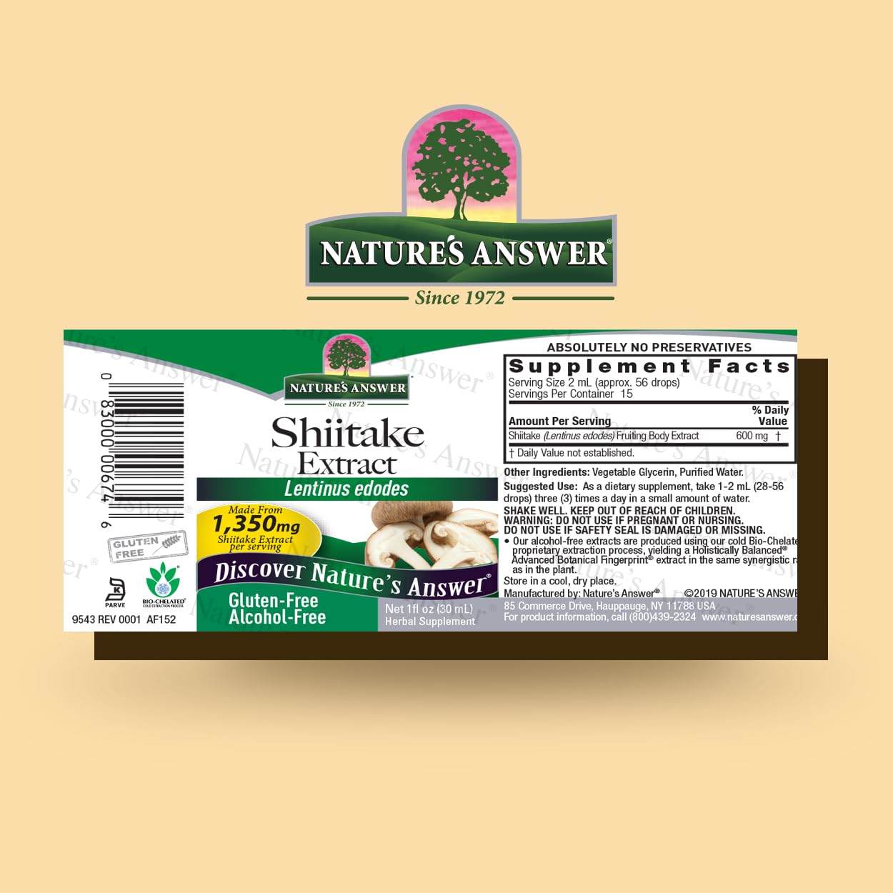 Shiitake extract process showing alcohol-free extraction