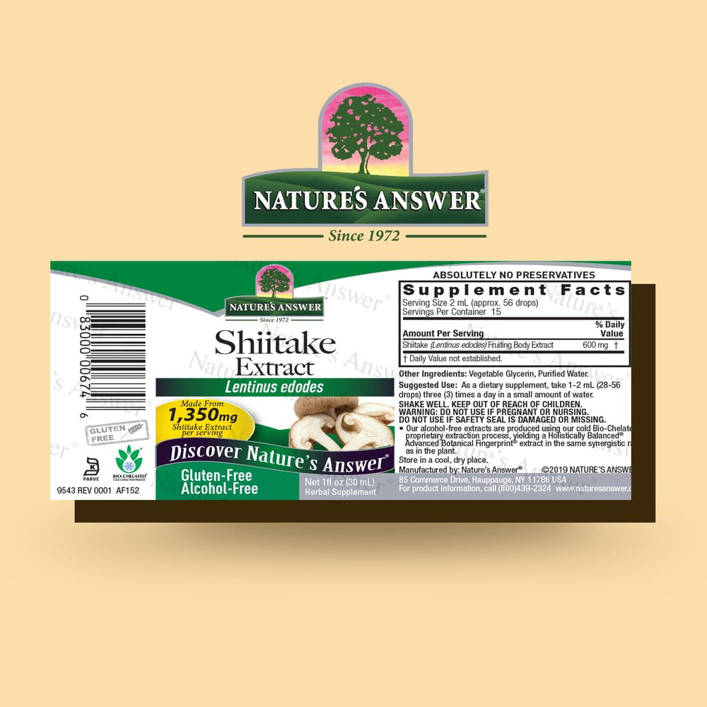 Shiitake extract process showing alcohol-free extraction