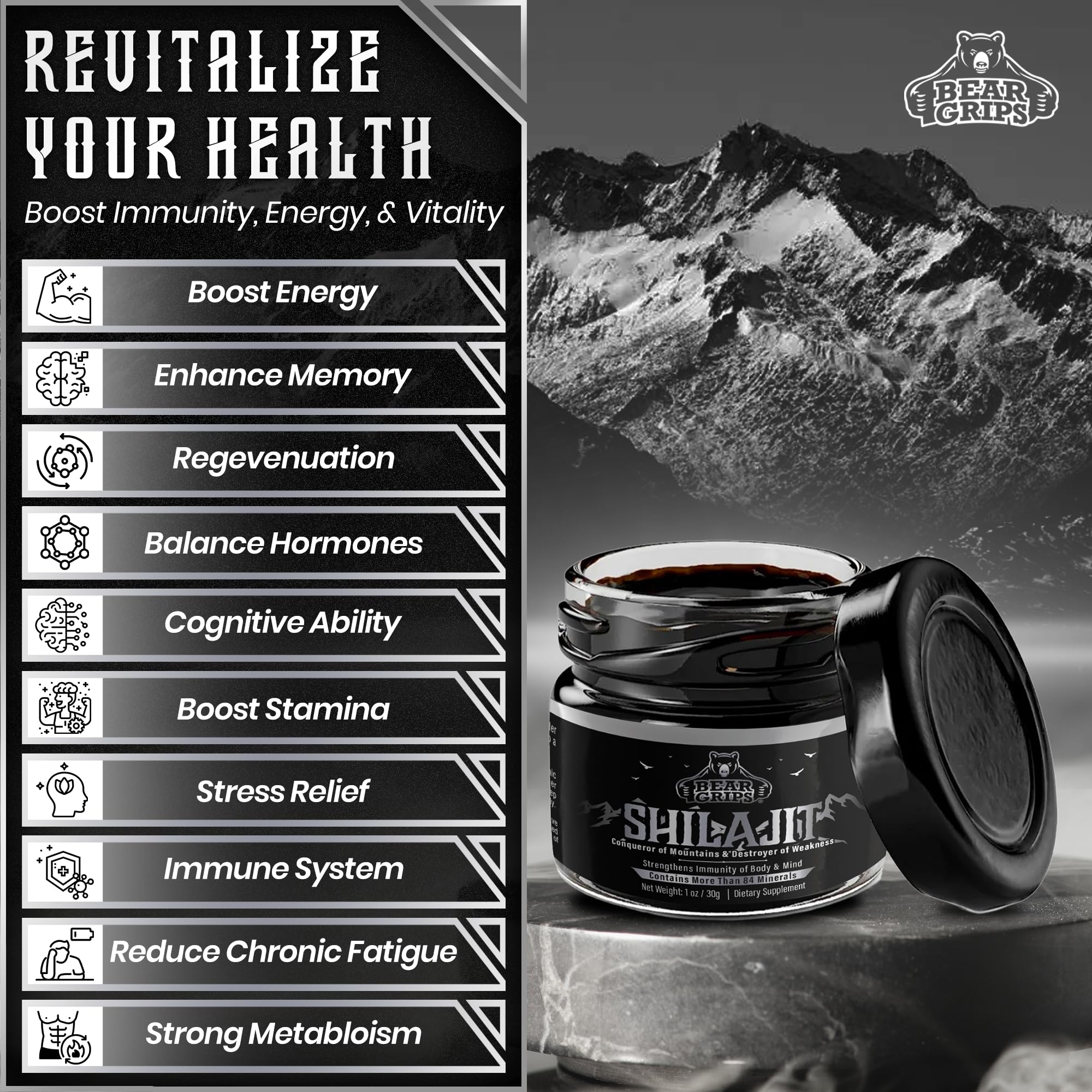 Shilajit resin rich in 85+ trace minerals