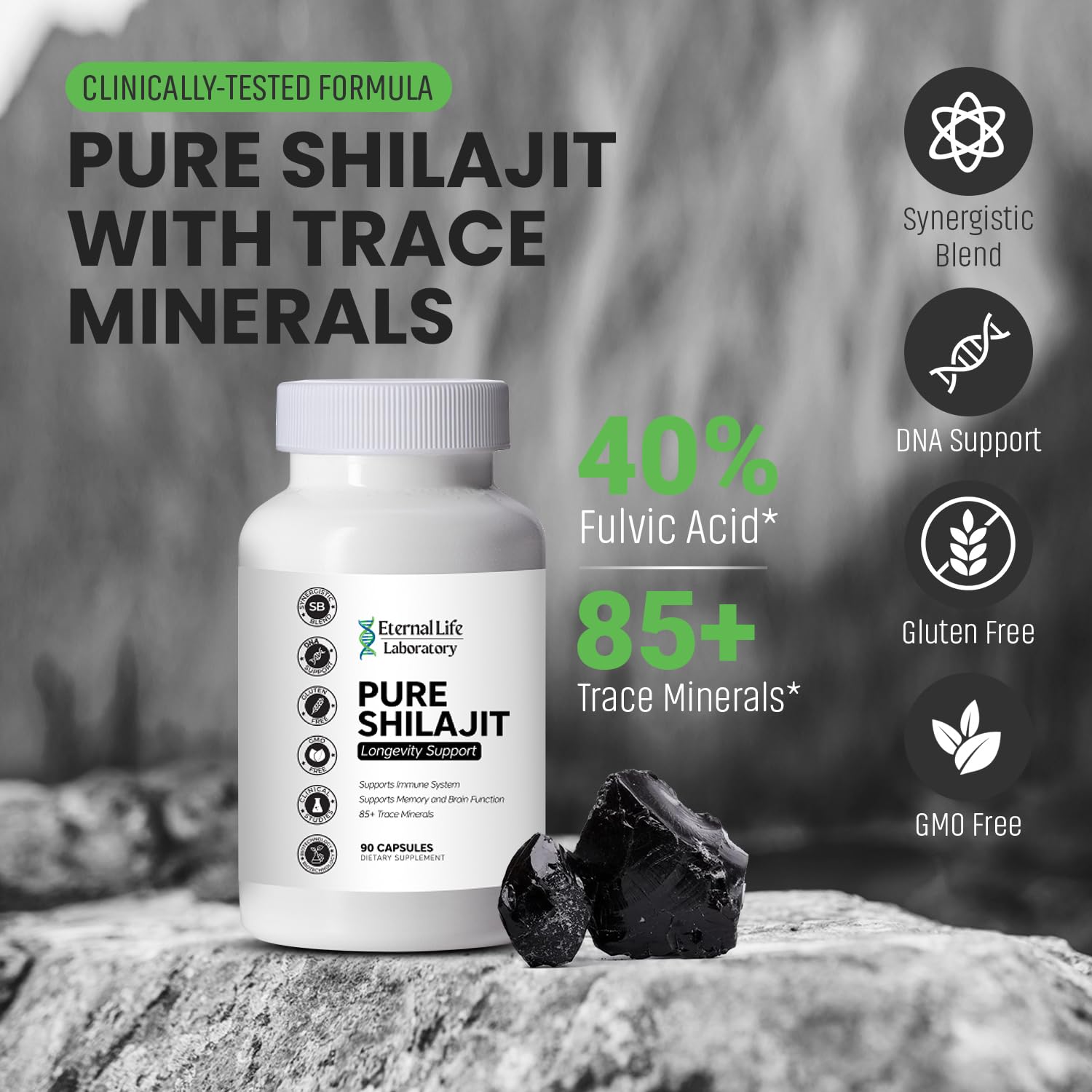 Bottle display of Shilajit capsules
