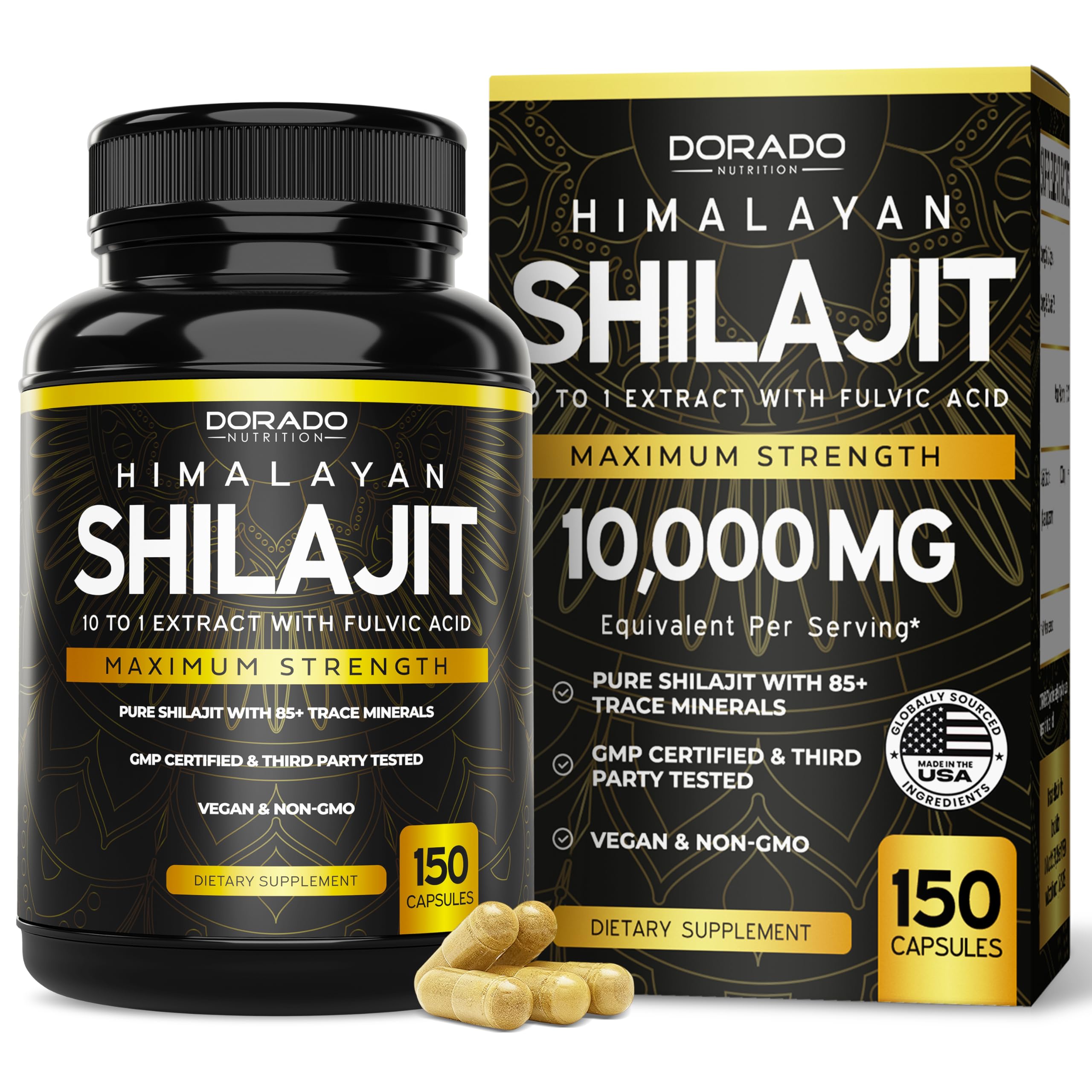 Bottle of Shilajit capsules with 1000mg per serving