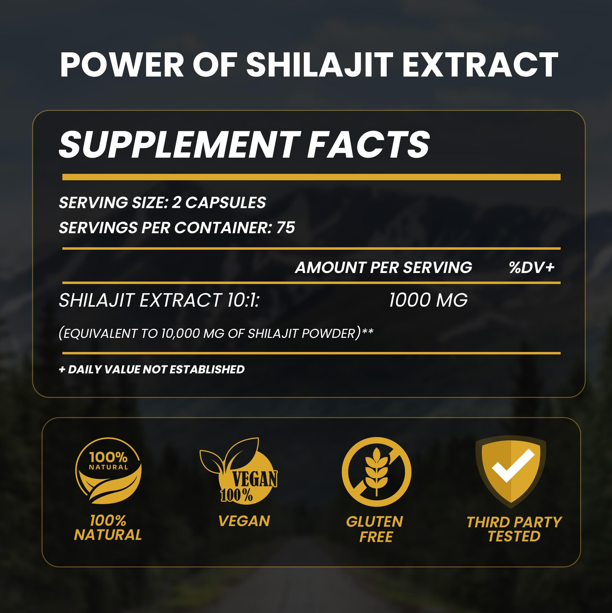 Shilajit capsules bottle with 150-count packaging