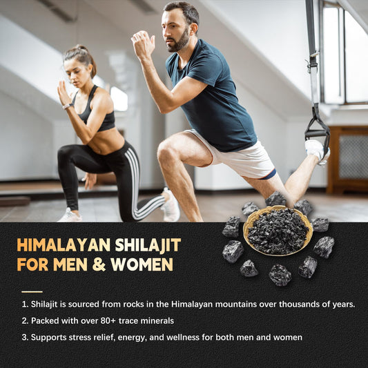 Shilajit capsules blend including Ashwagandha, Rhodiola, Ginseng, Cordyceps