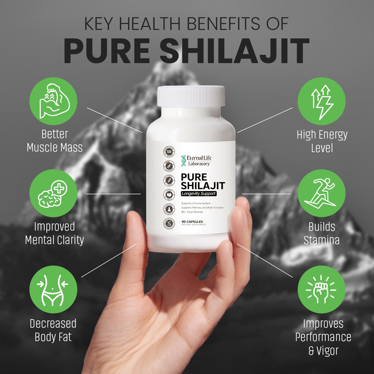 Shilajit capsules promoting energy and brain support