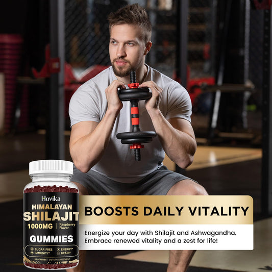 Close-up of Shilajit Gummies Raspberry 60-count bottle