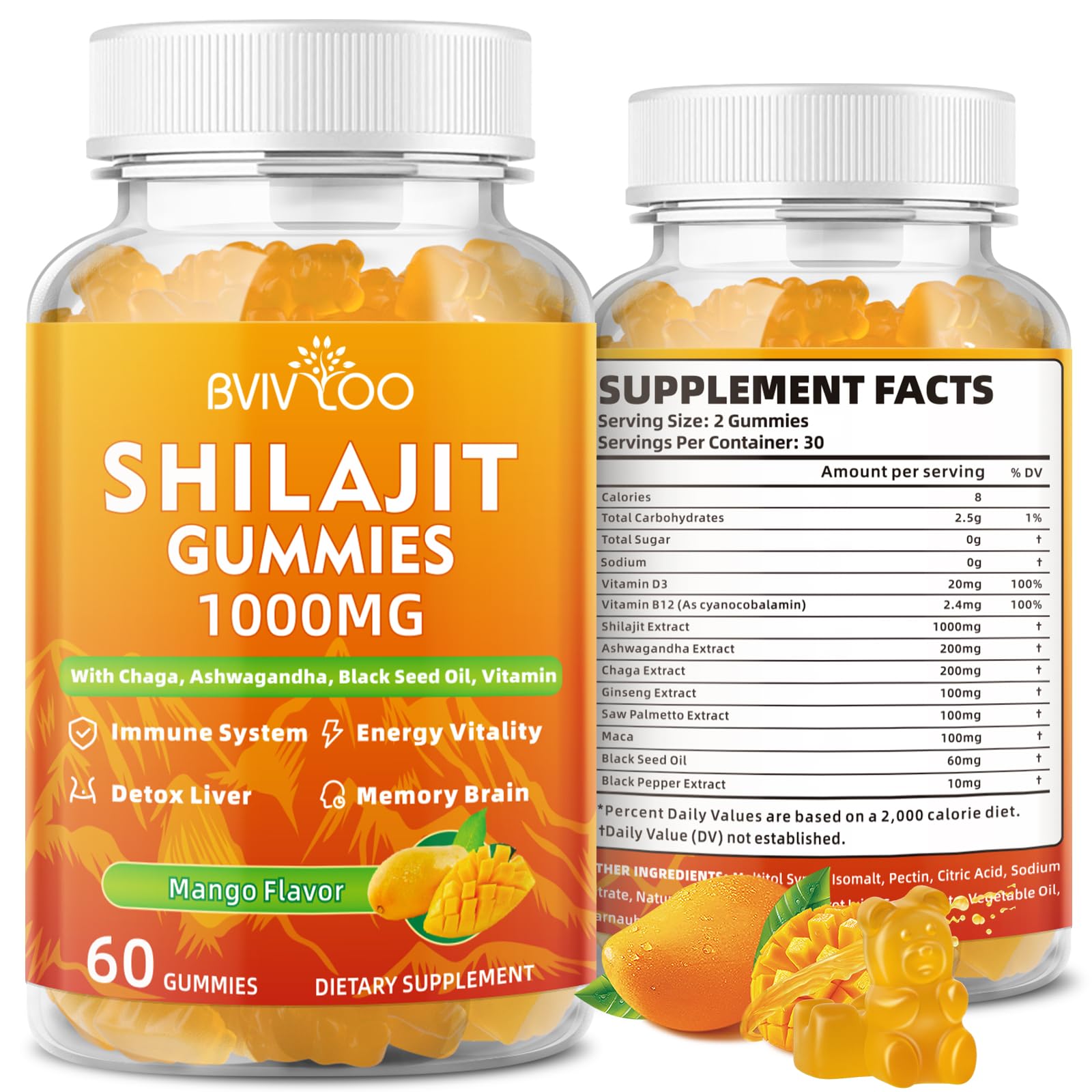 Bottle of Shilajit Gummies 1000mg Sugar Free – 60 count