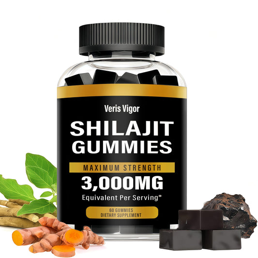 Bottle of Shilajit Gummies 3000mg with berry flavor