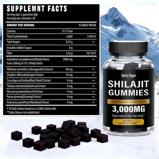 Shilajit Gummies packaging showing vegan and gluten-free labels