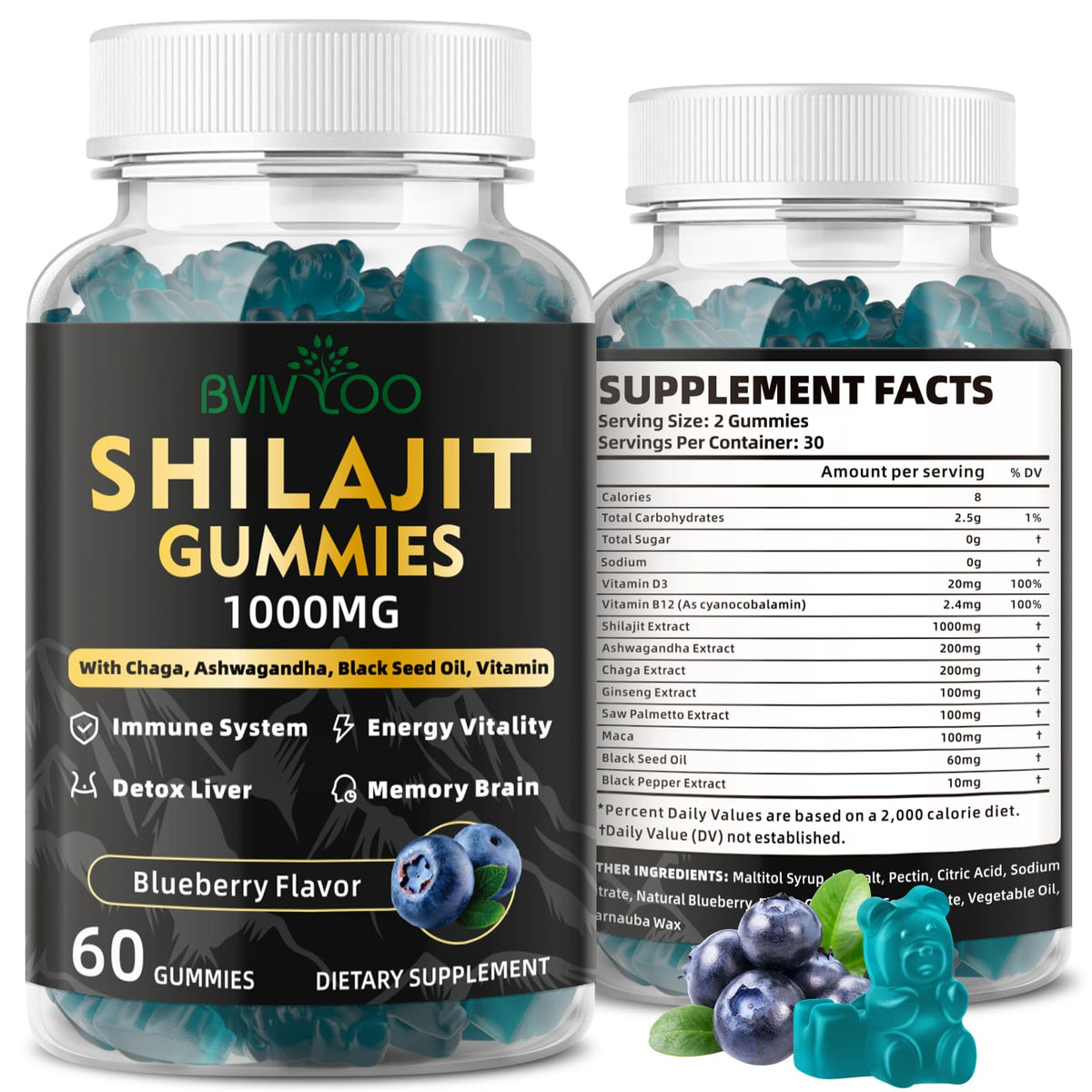 Shilajit Gummies bottle and front label 60-count