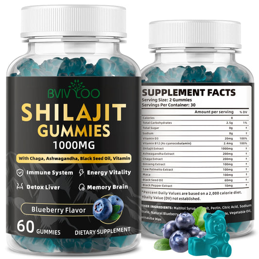 Shilajit Gummies bottle and front label 60-count