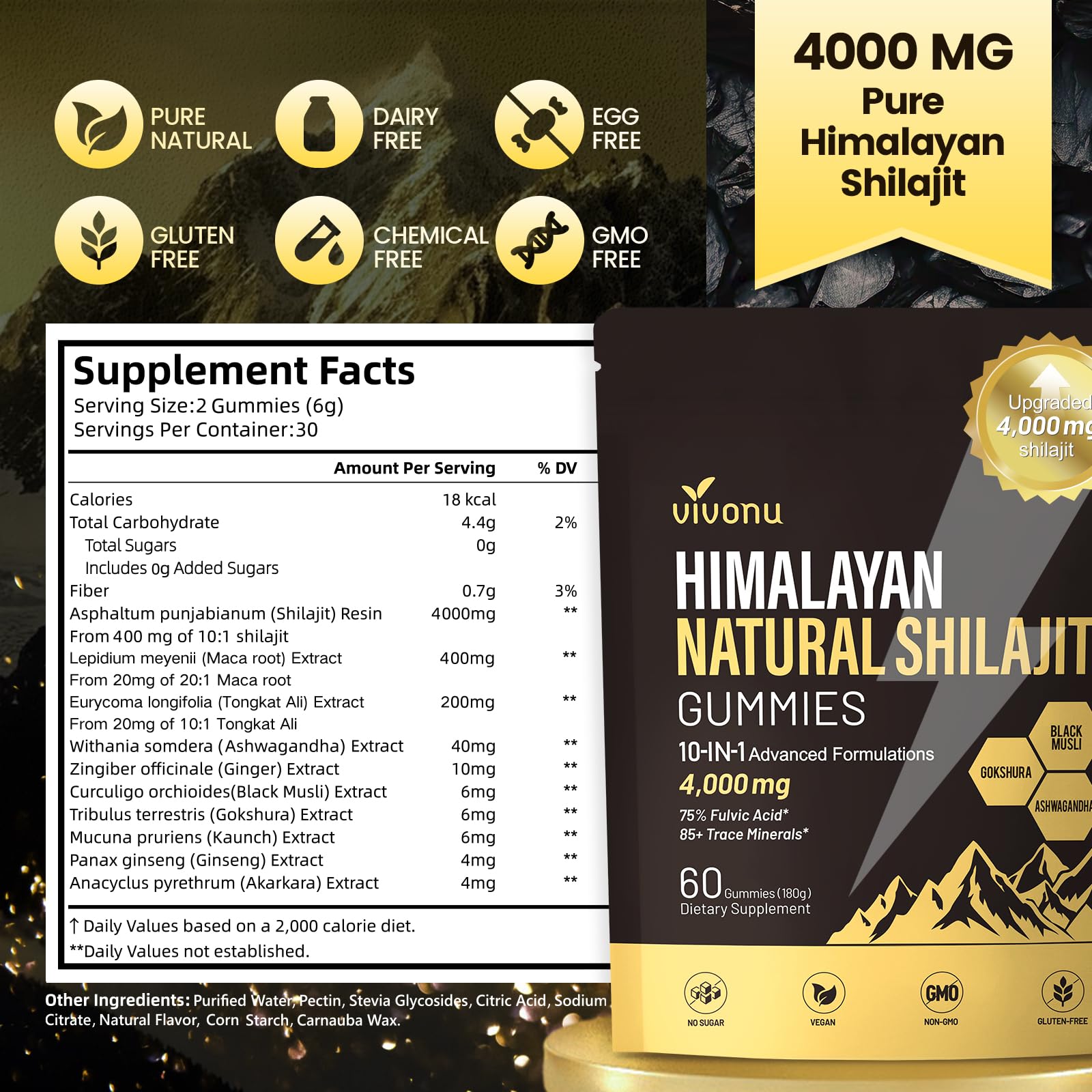 Product packaging highlighting 4000mg potency and 10-in-1 formula