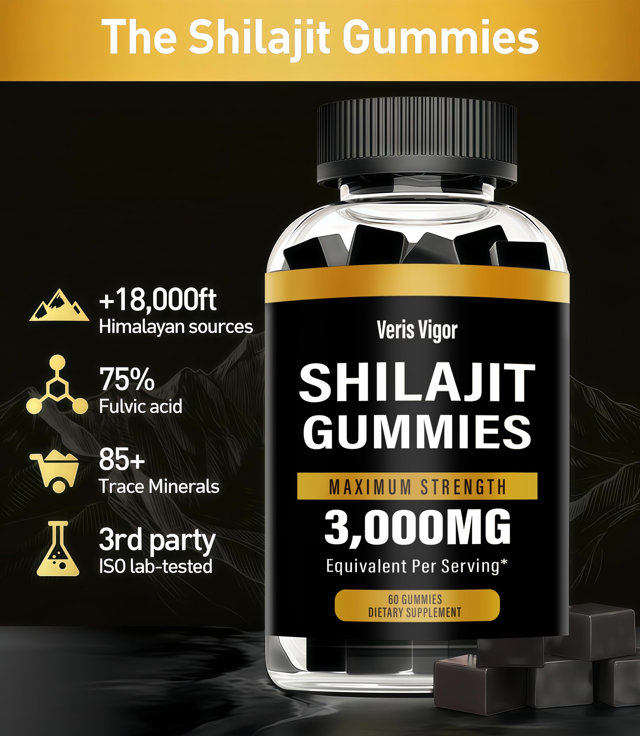Berry-flavored Shilajit Gummies close-up