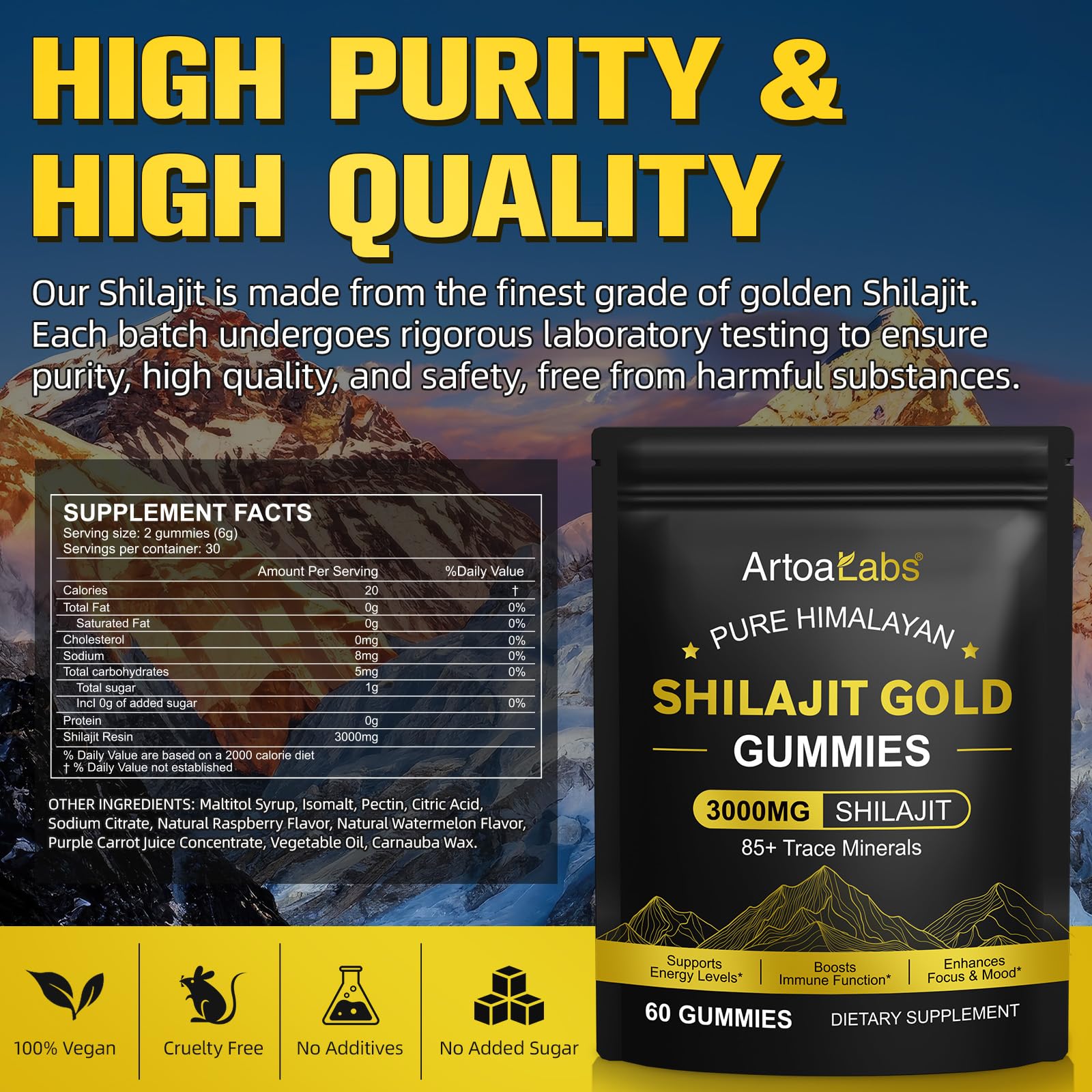 Packaging of Shilajit Gummies for men and women