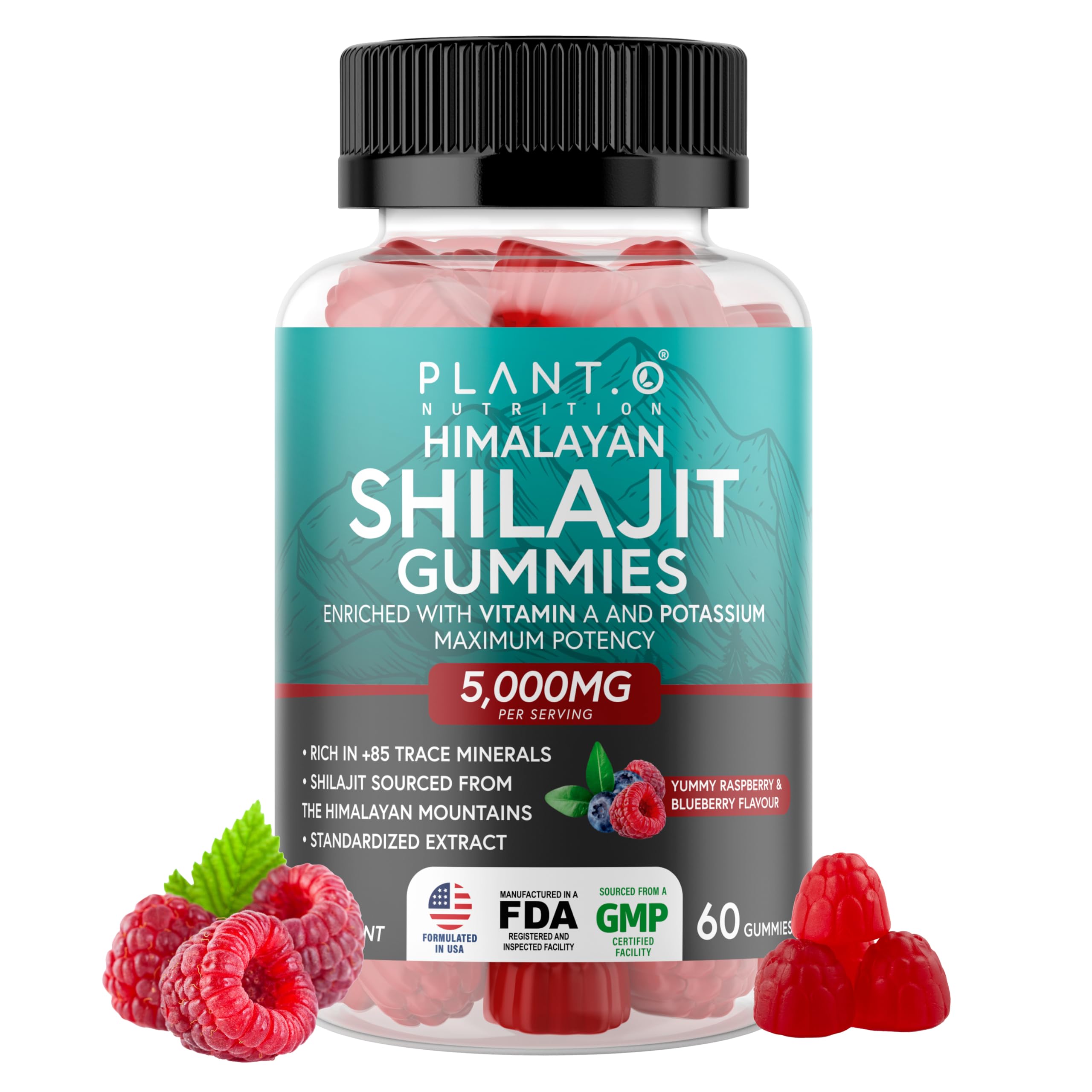 Shilajit Gummies Raspberry flavor bottle - 60 count