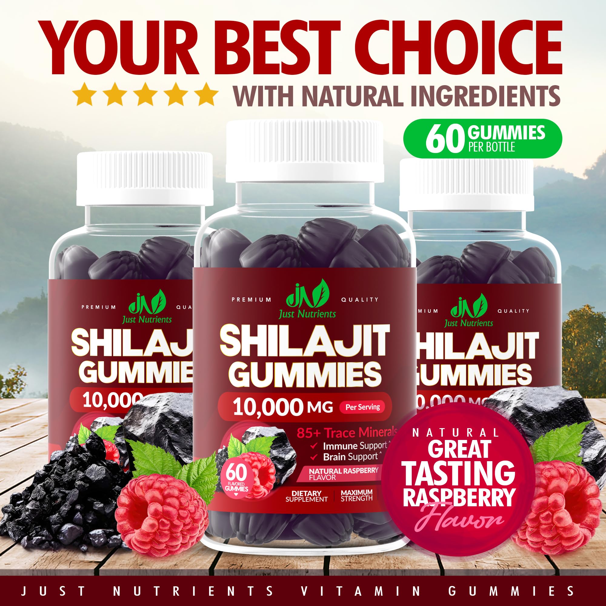 Natural Raspberry flavor Shilajit Gummies close-up
