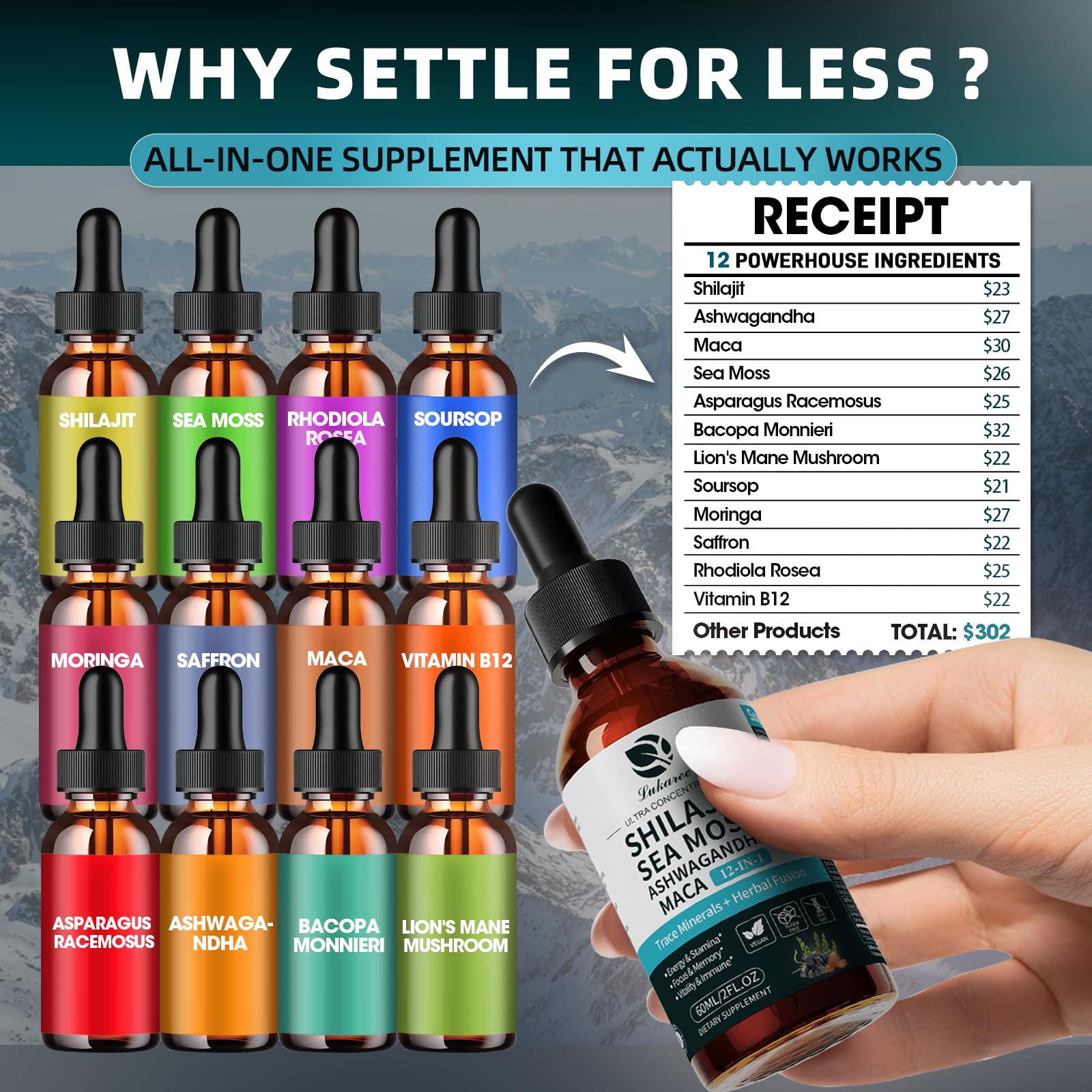 Sea Moss and herbs blend with Shilajit and Maca in liquid form