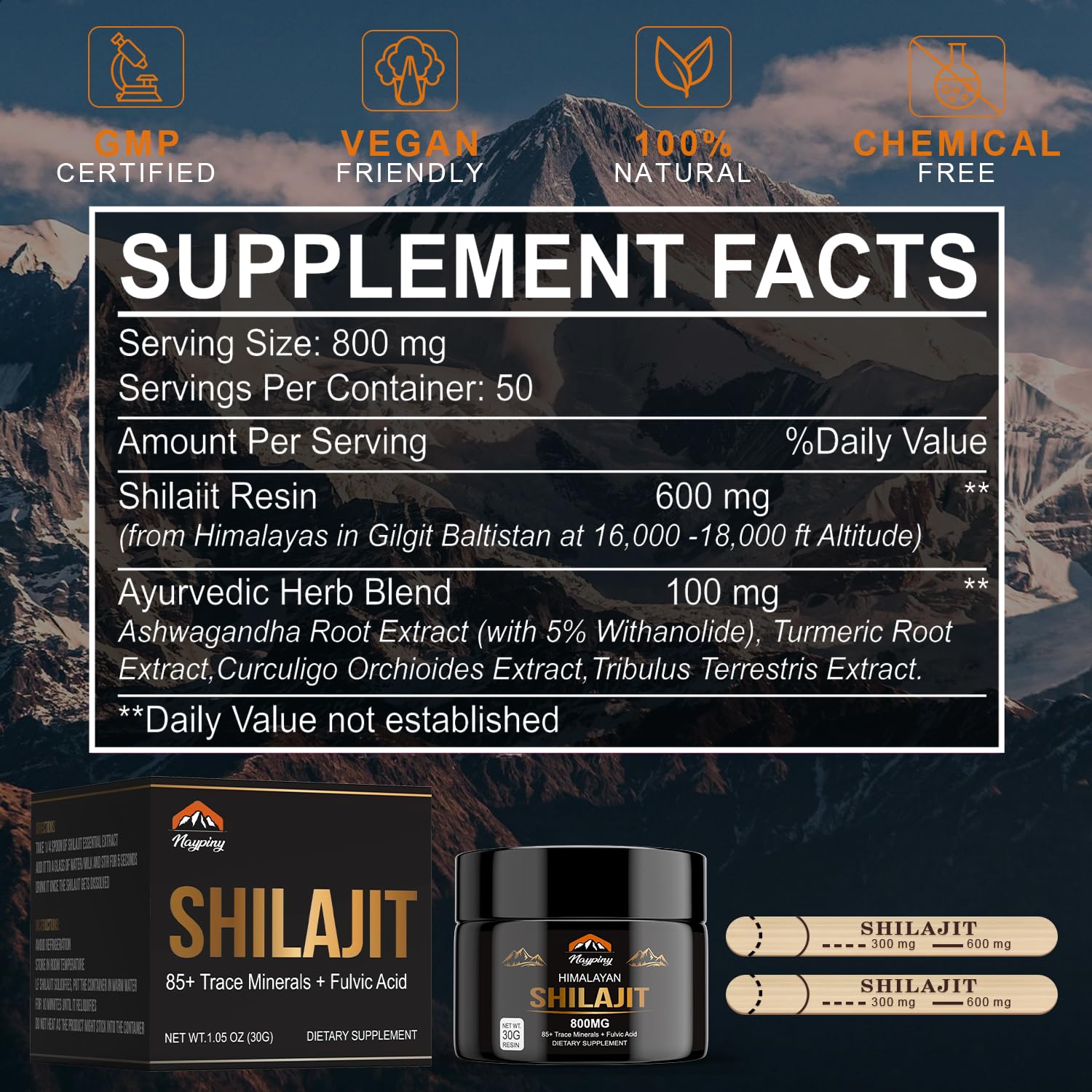 Back label showing ingredients and dosage information