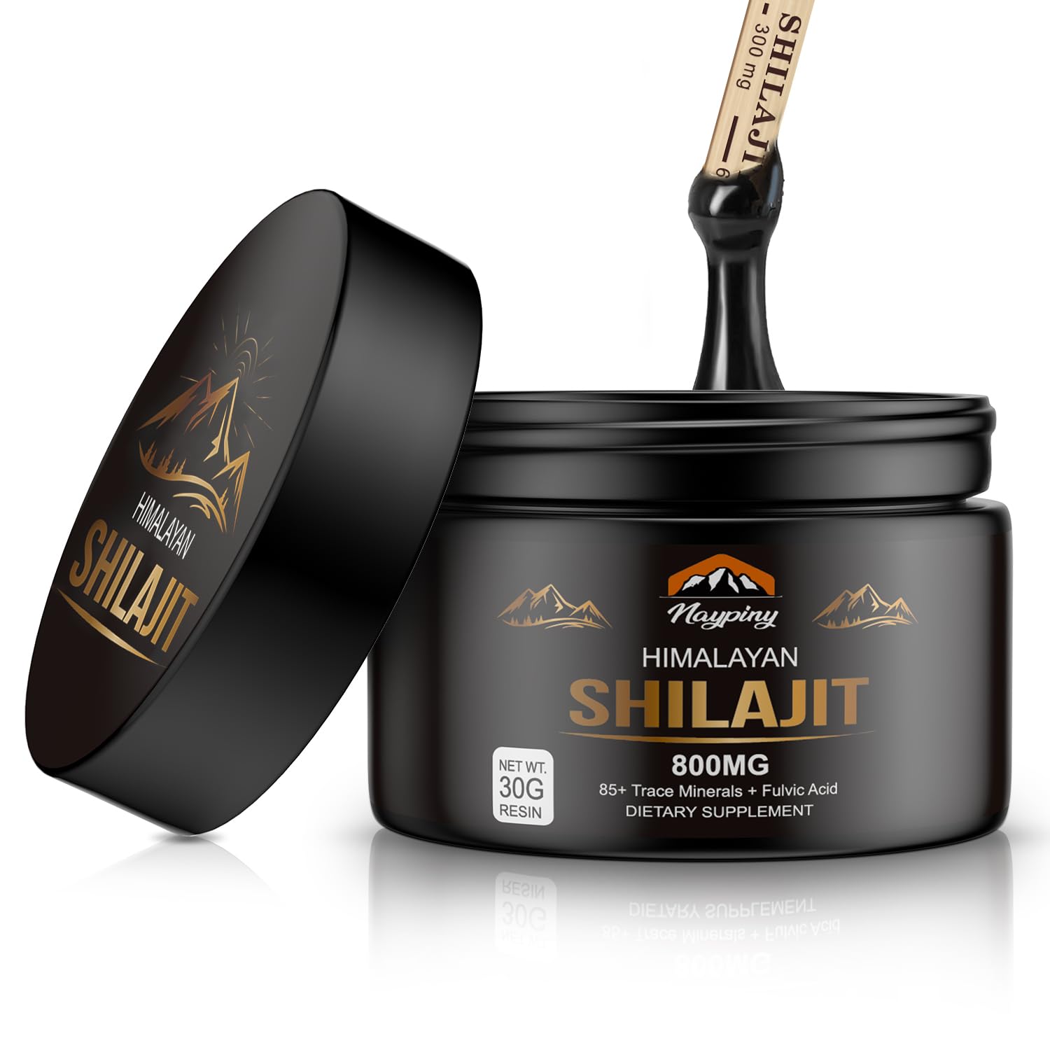 Front view of Shilajit Pure Himalayan Resin 800mg bottle