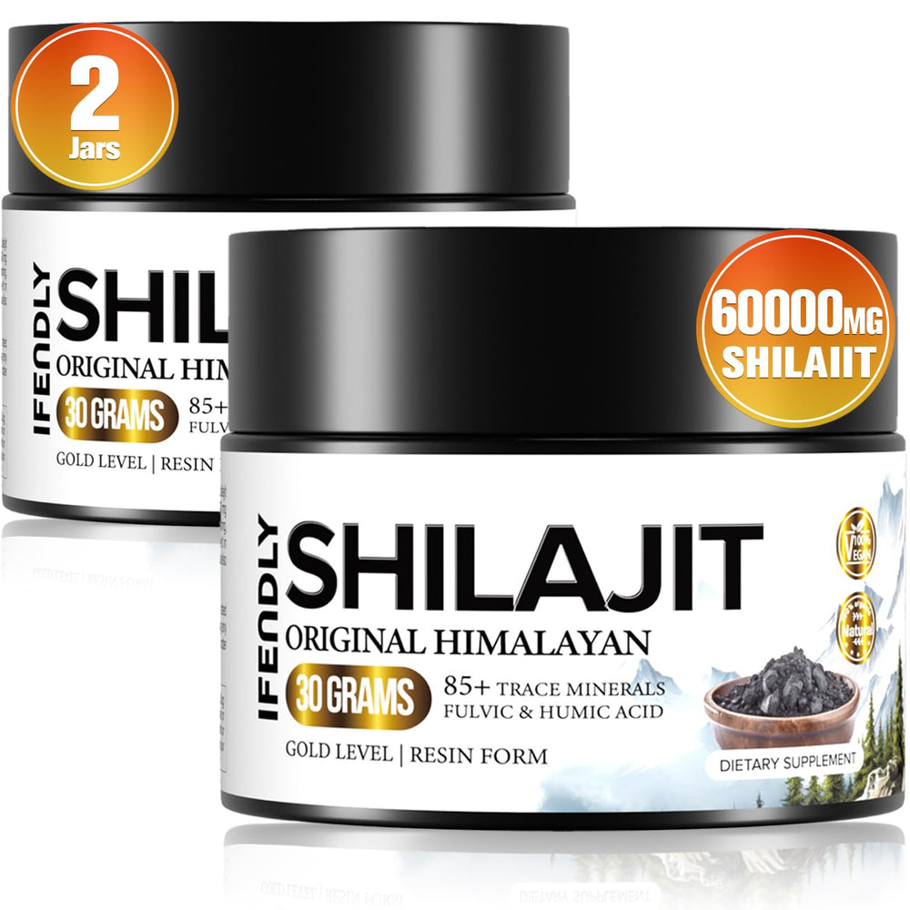 Front view of Shilajit Resin 600mg Gold Grade in a two-jar package