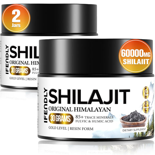 Front view of Shilajit Resin 600mg Gold Grade in a two-jar package