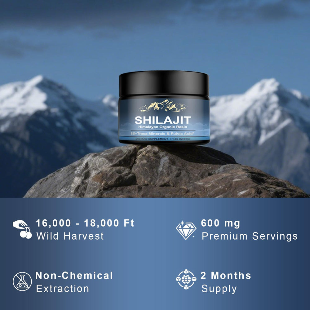 Graphic highlighting 85+ trace minerals and fulvic acid in Shilajit