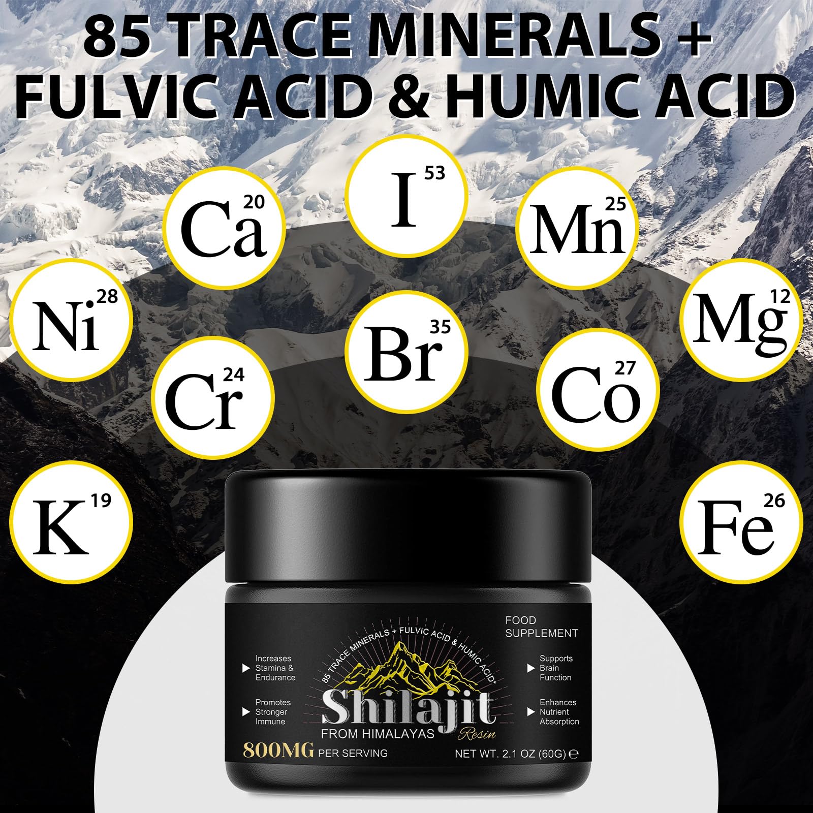 Shilajit resin amino acids and minerals illustration