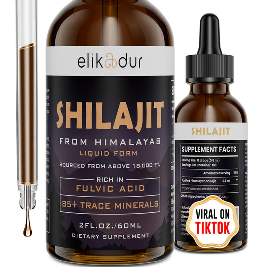Shilajit resin organic liquid supplement bottle on white